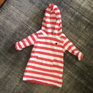 🌖Carters red white striped hooded shirt 12 months